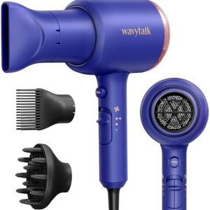 Wavytalk Professional 1875 Watt Hair Dryer Blow Dryer with Diffuser Nozzle Comb and Concentrator Negative Ions Fast Drying Light and Quiet with Ceramic Technology for All Hair Types Sapphire Blue