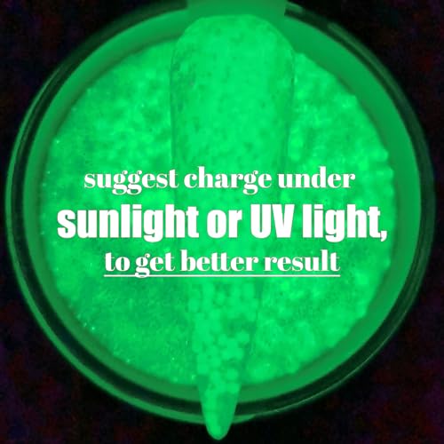 Glow in the dark Glitter Nail Acrylic Powder Green Color 1OZ (APG020) - Image 2