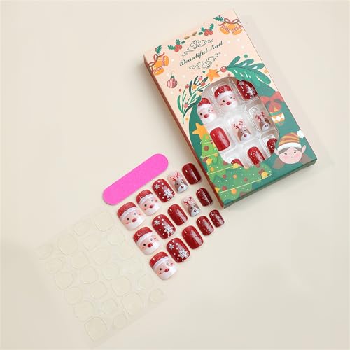 Christmas Press on Nails, Short Christmas Fake Nails with Snowflake Design, Glitter Sequins, Acrylic Nails with Glue on Nails Glossy Acrylic Nails False Nails for Women 24 pcs - Image 2