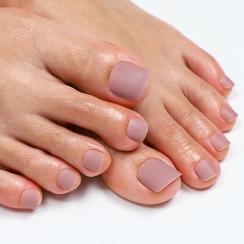 28Pcs 14 Sizes Press on Toenails,ANYOS Solid Color Matte Acrylic Fake Nails,Square Short Toe ons for Women with 48pcs Jelly Stickers,Nail Glue Included (Light Coffee) - Image 5