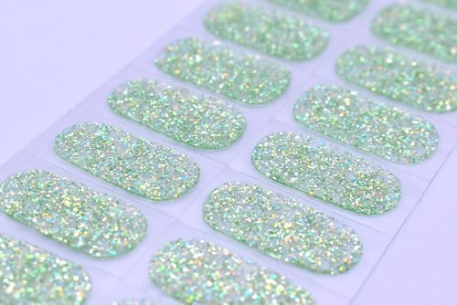 Glitter Gel Nail Strips Green Sequins Fully Cured Nail Polish Stickers Long Lasting Gel Nail Wraps UV Free Chip Resistant - Image 4