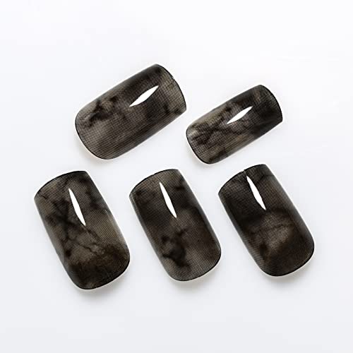 Ink Pattern Squoval Short Soild Color Black Color Press On Nails Salons At Home Daily Wear Reusable Manicure Datechable Fingernails Uv Gel Glossy Nail Tips Cute Lovely Cosplay Wear