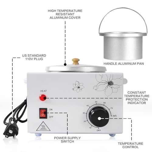 Portable Wax Warmer Machine for Painless Hair Removal, Women Men Professional Wax Heater with Adjustable Temperature Set,20pcs Wax Sticks (White - Single Pot) - Image 2