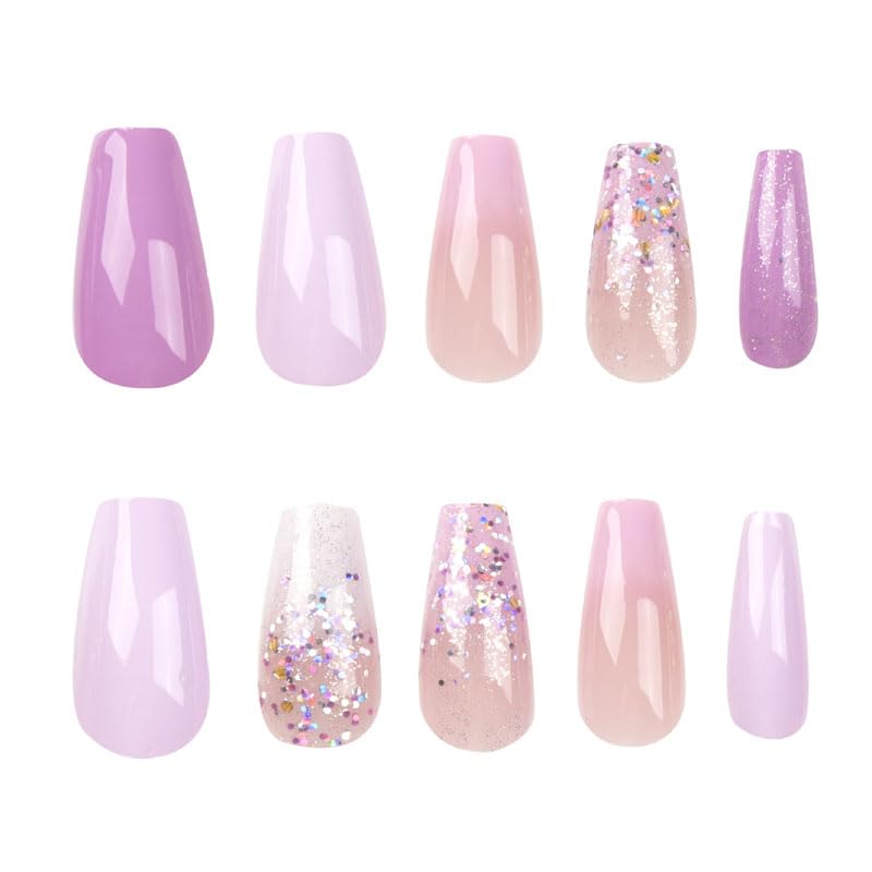 Medium Long Coffin Ombre Glitter Press On Nails 24 Piece Set for Women - Image 4