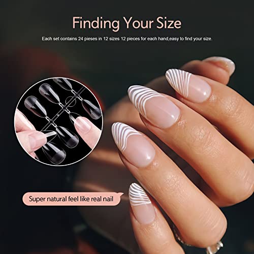 X&D Short Nail Tips Pre-buff PMMA Ultra Thin False Nails, 240pcs Soft Gel Full Cover Fake Almond Nail Tips Soak Off X Gel Nail Extensions in 12 sizes - Image 4