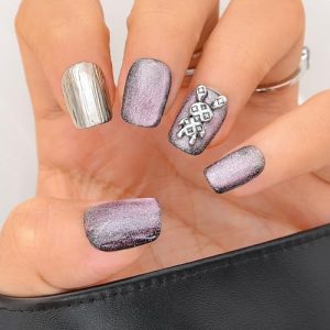 Sethexy Pink Cat Eye Handmade False Nails Easter Rabbit Short Coffin Press On Nails with Design Acrylic Glossy Salon Fake Nails for Women and Girls 10PCS (Pink6)