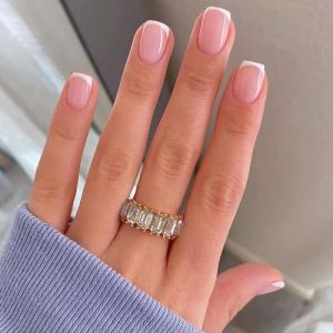 Press on Nails Short White French Tip Press on Nails Square Shape Fake Nails Glossy Pink Glue on Nails with White Tips Designs Cute Square French Stick on Nails Short for Women, 24Pcs