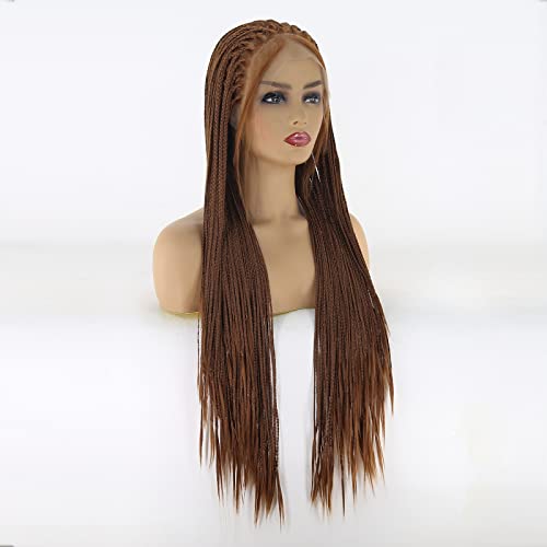 Dark Brown Color Braided Synthetic Lace Front Wig for Black Women Heat Resistant Fiber Hair #30 Micro Braided Hair Box Braids Wig African American Hair (24Inch, 30 Color) - Image 3