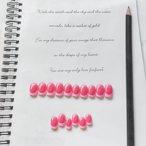 French Tip Press on Nails Square Fake Nails Pink Press on Acrylic Nails Glossy Square Glue on Nails Short False Nails with Designs Solid Color Stick on Nails Extra Short Static Nails for Women Girls - Image 9