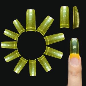 500 pcs colored nail tips for acrylic nails, colorful Y2K jelly clear nail tips LIGHT YELLOW ice crystal pre-designed meidum square half cover gel nail extention for water nails x 10 sizes