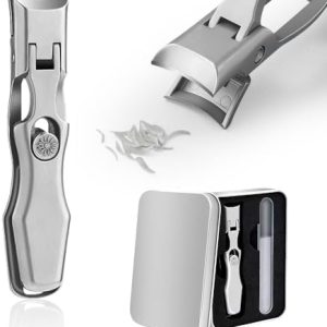 Stainless Steel Nail Clippers with Catcher, Professional Grooming Tool, Thick Nail Edition, Includes Leather Case