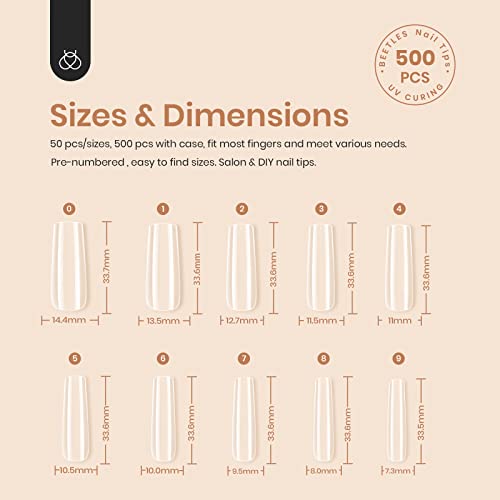 Beetles Square Long and Long Coffin Fake Gel Nail Tips - 500Pcs Acrylic Press on Clear Artificial False Nails with Nail Glues for Acrylic Nail/Dip Powder Nails/Poly Nail Extension Gel - Image 9