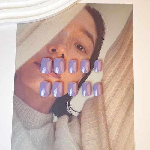 Purple Press on Nails Short Square,EIOAUY Fake Nails Full Cover False Nails Short Stick on Nails,Acrylic Nails Press ons,Glossy Artificial Nails Glue on Nails for Women Girls 24 Pcs - Image 3