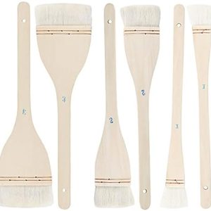 6 PCS 3 Size Flat Hake Brushes, Soft Goat Hair Brush and Hake Paint Brush with Solid Wooden Handle, Hake Brush Set for Watercolor Pottery Painting Arts