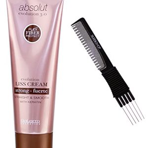 Salerm Absolut Evolution 3.0 LISS CREAM, Straight & Smooth Hair with Keratin, Plex Fiber Protect Absolute, Complete Straightening Treatment Creme (w/ Sleek Teasing Comb) (STRONG Formula (PACK OF 1))