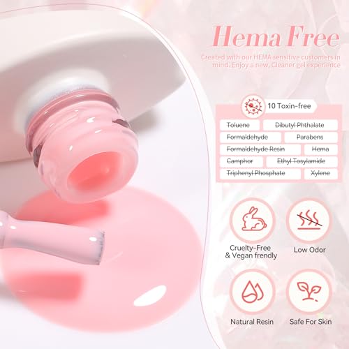Born Pretty Hema-Free X-Jelly Gel Jelly Pink Gel Nail Polish Sheer Light Pink Translucent Soak Off Gel Polish U V Light Cure for Nail Art DIY 15ML,75% Mily Jelly - Image 7