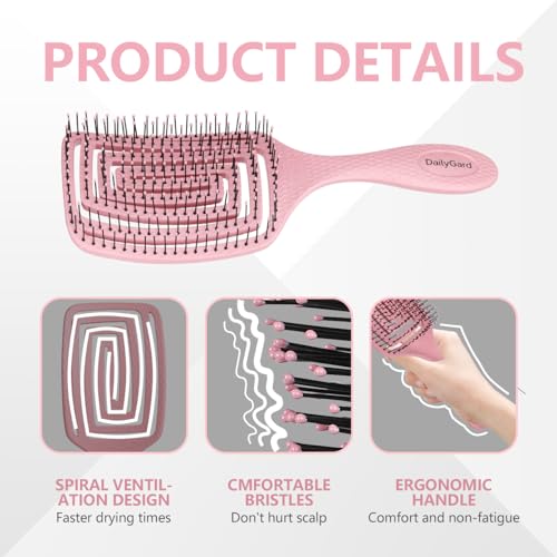 Vented Detangling Paddle Hairbrush for All Hair Types, Wet or Dry Use, Pink - Image 7