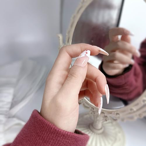 Reusable Press On Nails - French Tip Acrylic Coffin False Nail with Glue - Fake Gel Kit for Women or Girls - Beautiful Shape Artificial Finger Manicure - 12 Different Sizes - Short to Long | 24 Pack - Image 3