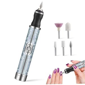 Professional Electric Nail File, Portable Electric Nail Drills with 5 Replaceable Head, 4 Speeds 500Mah, USB Low Noise Nail File Machine Kit for Acrylic Gel Nails Polishing Grinding, Blue
