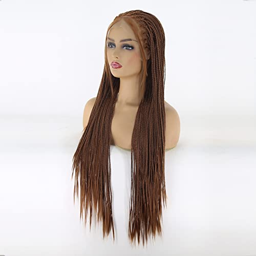 Dark Brown Color Braided Synthetic Lace Front Wig for Black Women Heat Resistant Fiber Hair #30 Micro Braided Hair Box Braids Wig African American Hair (24Inch, 30 Color) - Image 4