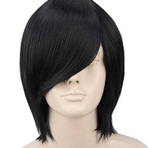 Unisex Short Black Wigs Straight Cosplay Halloween Costumes Wig With Bangs Bob Wig