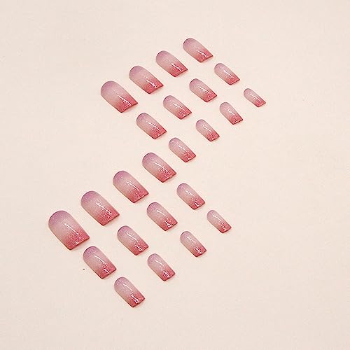24 Pc Medium Square Purple Pink Ombre French Glitter Press On Nails - Image 3