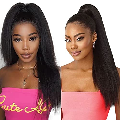 R RACILY HAIR Drawstring Ponytail for Black Women Human Hair Straight Kinky Ponytail Wrap Drawstring Yaki Extensions Clip on Afro Full Hair Pieces 110g/set False Hair (12") - Image 6