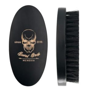 Black Boar Bristle Hair Beard Brush for Men, Small Soft Wood Beard Brush, Pocket Travel Men's Wooden Mustache Brush (Black)