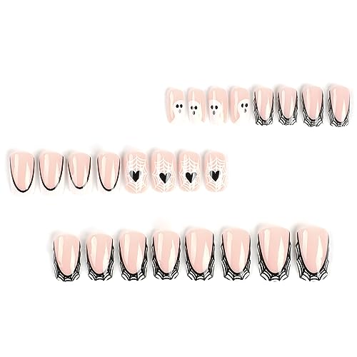TailaiMei 48Pcs Halloween Press on Nails Short Square Fake Nails with Self-Adhesive Jelly Nail Glue Tabs, Ghost, Spider Web Artificial Nails Acrylic Full Cover Nail False Fingernails for Women (White) - Image 7