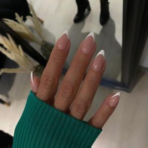 Medium Almond French Tip Press-On Nails for Women - Strong Glue-On Set