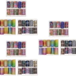 9 Boxes of Metallic Nail Art Transfer Stickers with Floral Designs and 3D Diamonds