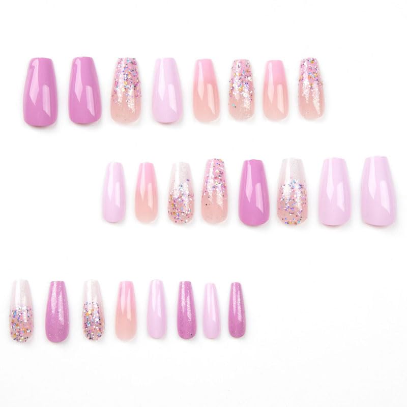 Medium Long Coffin Ombre Glitter Press On Nails 24 Piece Set for Women - Image 2