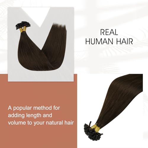 Full Shine Human Hair Extensions Ktip Hair Extensions Color 2 Brown Ktip Human Hair Extensions Real Remy Hair 18 Inch Prebonded Hair Extensions 50Gram Natural Straight Hair Extensions for Women - Image 4