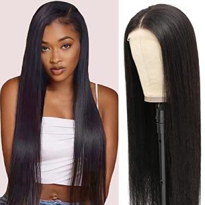 Glueless HD Lace Front Wigs Human Hair Pre Plucked with Baby Hair 180 Density 4x4 Straight Lace Closure Human Hair Wigs for Black Women Natural Black Color (20inch)