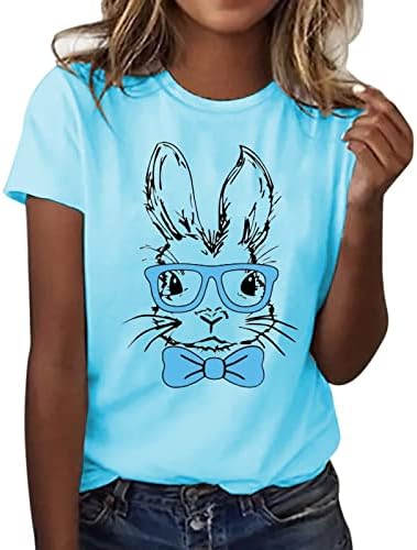 Womens Easter Shirts Loose Fit Cute Short Sleeve T-Shirts Easter Bunny Rabbit Print Graphic Tee Tops