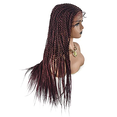 Hand Tied Swiss Lace Front Cornrow Braided Wigs with Baby Hair for Black Women Lightweight Box Braids Glueless Wigs Kanekalon Synthetic(5.5X3.5", 31 Inch, 1B/99JT Black Mix Wine Red) - Image 3