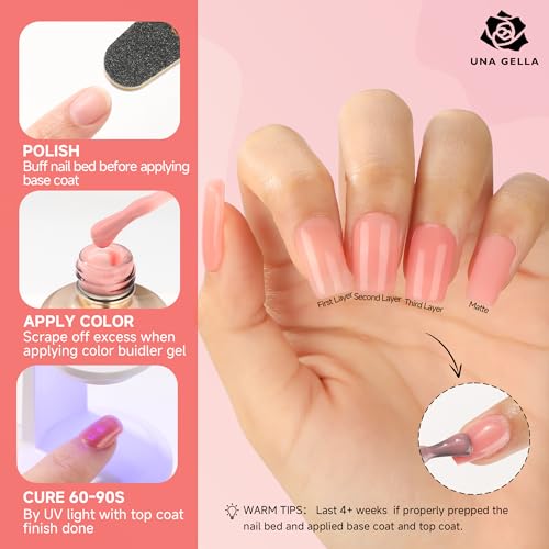 UNA GELLA Sugar Pink Base Builder Gel Nail Polish 15ml Color Rubber Builder Gel Base Coat Soak Off U V Longer Lasting Solid Base Gel for Fake Nails Form Extension Enhancement Shaping All-in-one Bottle - Image 4