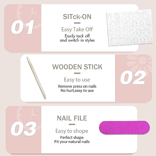 30 PCS Press on Nails Medium Short Square Nails,Reusable Light Blue Nails Glue on Nails Press ons,15 Sizes-30 Fake Nails Set Soft Gel Nails,False Nails for Women Girls - Image 6