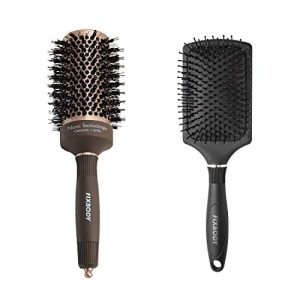 FIXBODY Large Round Hair Brush, Boar Bristles & Nano Ceramic Ionic Tech for All Hair Types