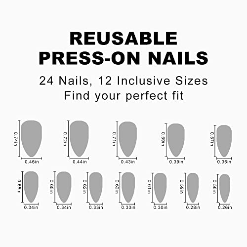 Pink Acrylic Press on Nails Almond Fake Nails Colorful with Swirl and Gold Foil Designs False Nails Cute Artificial Glue on Nails French Tip Stick on Nails for Summer Women and Girls 24pcs - Image 5