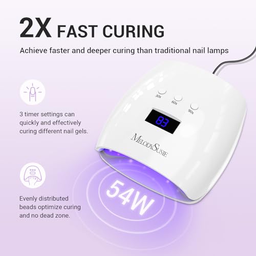 MelodySusie Semi Cured Gel Nail Strips (Red Glitter) and Melodysusie UV LED Nail Lamp True 54W Professional Dryer for Gel Polish Curing with 3 Timer Setting - Image 3
