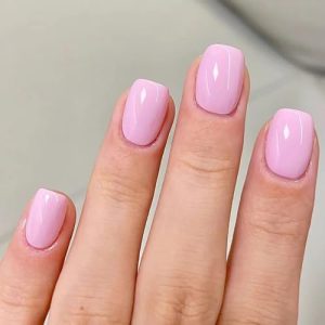Short Square Fake Nails Artificial Pink Fake Nails with Nail Glue French Acrylic Nails with Solid Color Pastle Pink Purple Designs Full Cover False Nails Stick on Nails for Women and Girls 24 Pcs