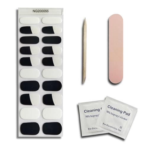 Salon-Quality Semi Cured Gel Nail Strips - Black French Nail Tips - Easy Application & Removal - 20pc - Long Lasting - for Holiday Nail Art - UV Lamp Compatible - Image 4