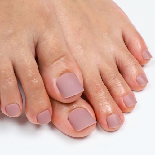 28Pcs 14 Sizes Press on Toenails,ANYOS Solid Color Matte Acrylic Fake Nails,Square Short Toe ons for Women with 48pcs Jelly Stickers,Nail Glue Included (Light Coffee) - Image 4