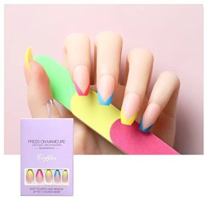Press on nails short multicolor color french false nails short coffin acrylic nails shiny for women and girls 24 pcs