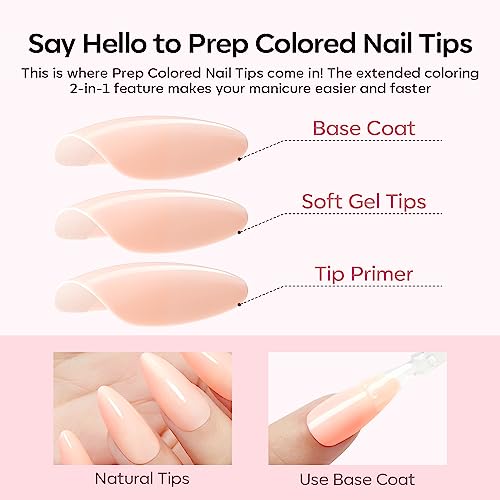 modelones Gel Top and Base Coat, 2Pcs 15ml and Coffin Gel Nail Tips Prep Colored 2 in 1 Soft Nail Tips - Image 5