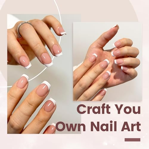 150 Pcs Short Square White French Tip Press on Nails with Glue - Image 2
