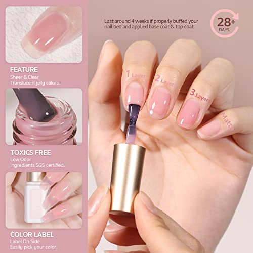 GAOY Jelly Nude Pink Gel Nail Polish Set of 6 Transparent Colors Sheer Gel Polish Kit - Image 5