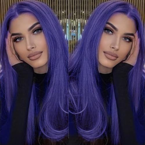Blue Lace Front Wigs for Fashion Women Long Straight Navy Blue Synthetic Lace Front Wigs Pre Plucked Natural Hairline Heat Resistant Fiber Hair Wig Glueless Synthetic Lace Wig 22 Inch Cosplay - Image 7