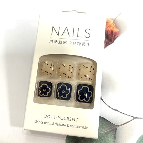 French Tips Press On Toenails Short Square, Full Cover Reusable Toe Nails Tips with Glue, Stick On Toenails with Flower Designs, Artificial Acrylic Nails Summer Blue False Toe Static Nails for Women - Image 6